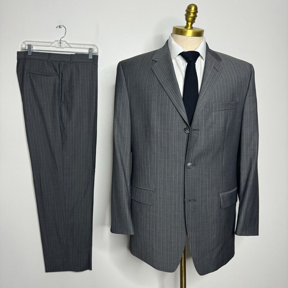 Calvin Klein Gray w Light Blue Pinstripe ………………Two-Piece Suit……………….